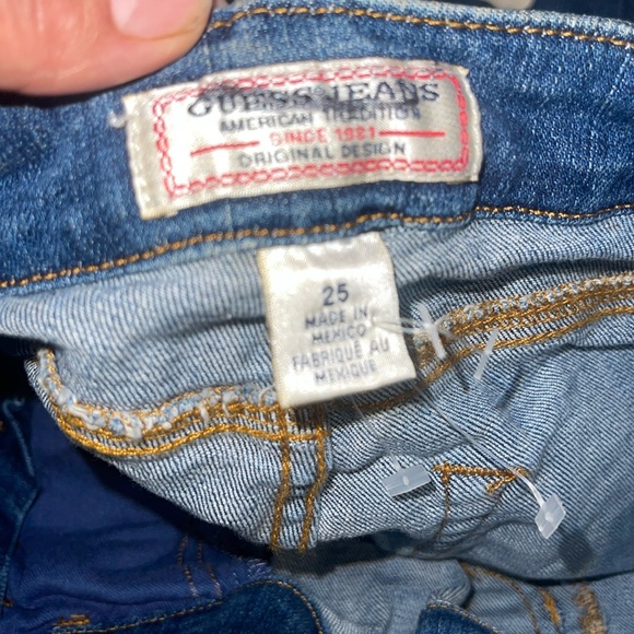 New Guess Jeans Denim Distressed Overalls Crop Cropped Small 25 - Picture 10 of 12